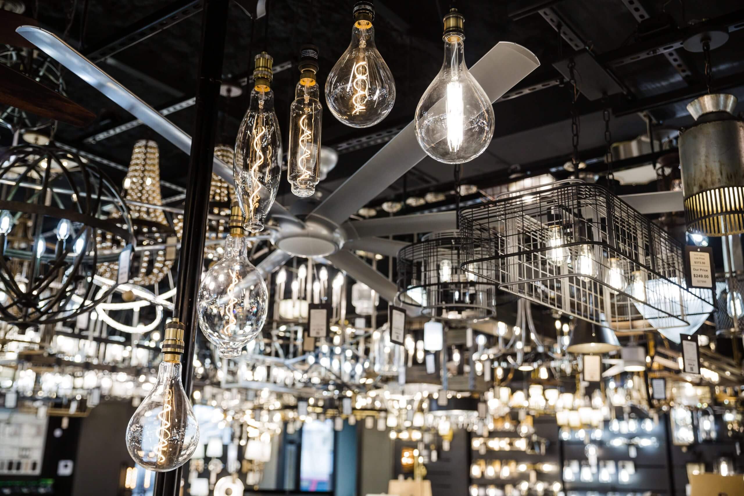 Ceiling fan displays inside the Xpress Lighting showroom