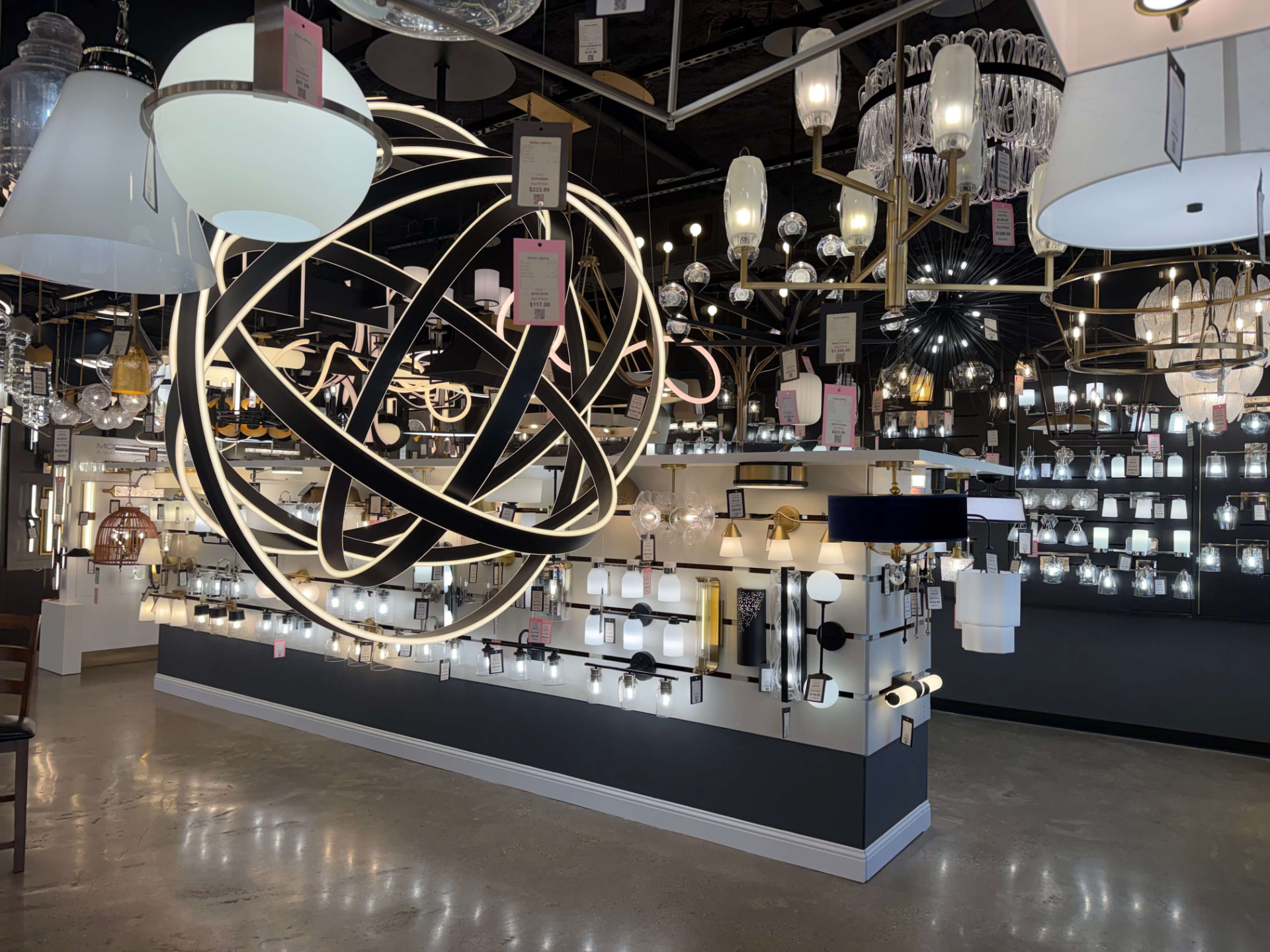 Real lighting displays inside the Xpress Lighting showroom